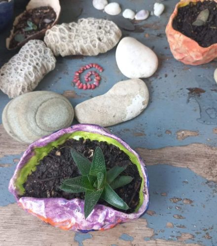Stones in a garden at Clay Magic Pottery Studio