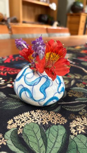 Colourful Bowl Pottery bowl with a blue design handcrafted by a student at Clay Magic studio.
