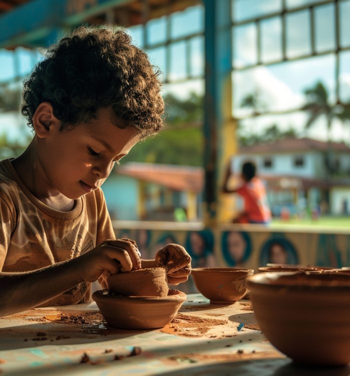 Young student working with clay at Clay Magic Pottery Studio.